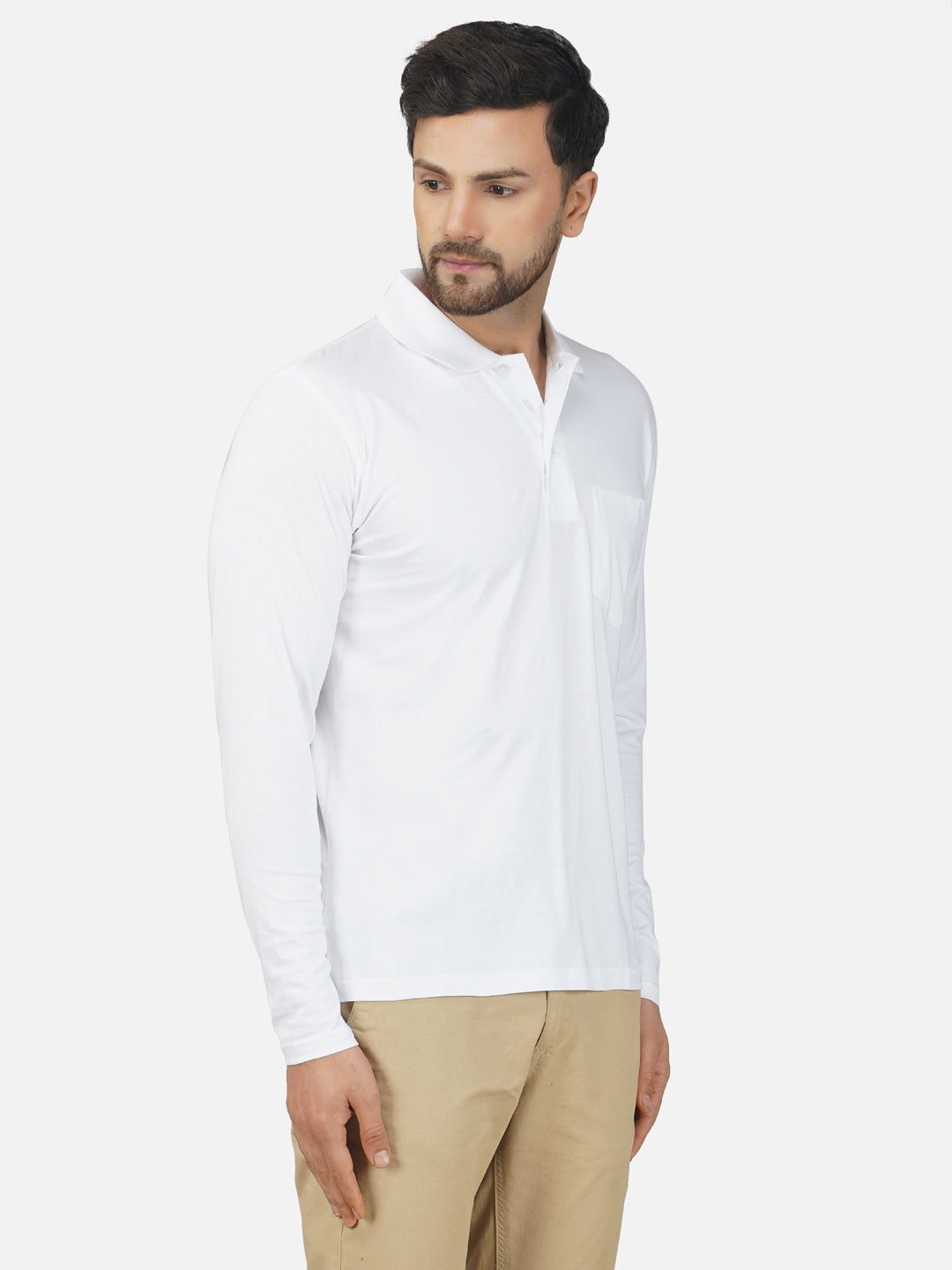 Men's Polo Full Sleeve T-Shirt White