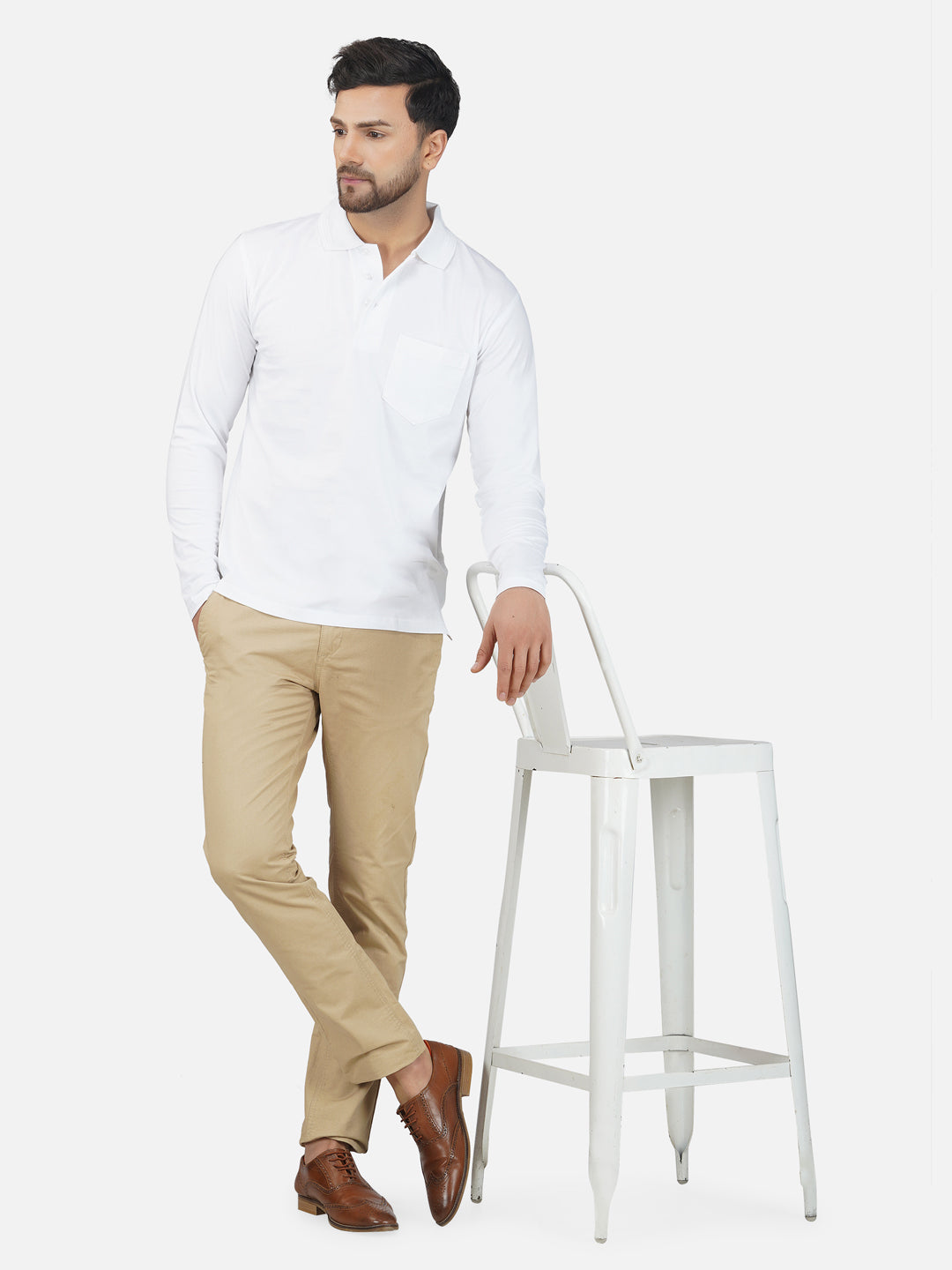 Men's Polo Full Sleeve T-Shirt White