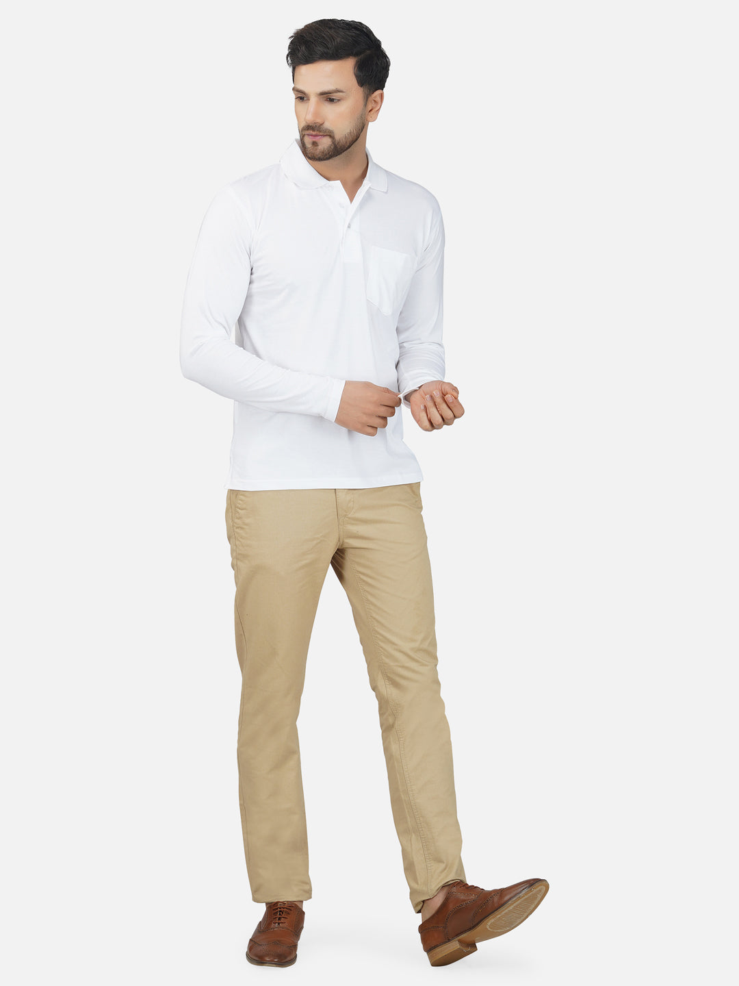 Men's Polo Full Sleeve T-Shirt White