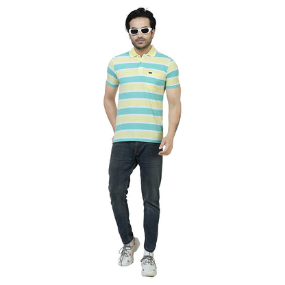 Men's Stripe Polo Half Sleeve T-Shirt Green and Yellow