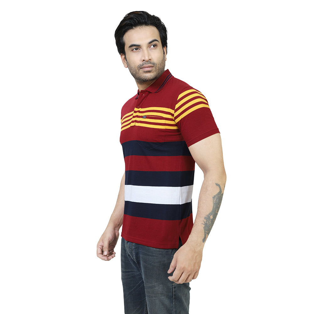Men's Stripe Polo Half Sleeve T-Shirt Yellow and Blue