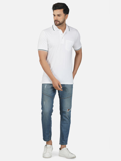 Men's Polo Half Sleeve Design T-Shirt White and Green
