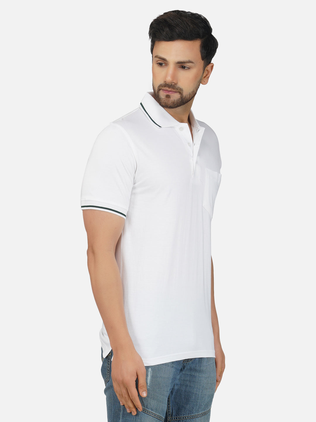 Men's Polo Half Sleeve Design T-Shirt White and Green