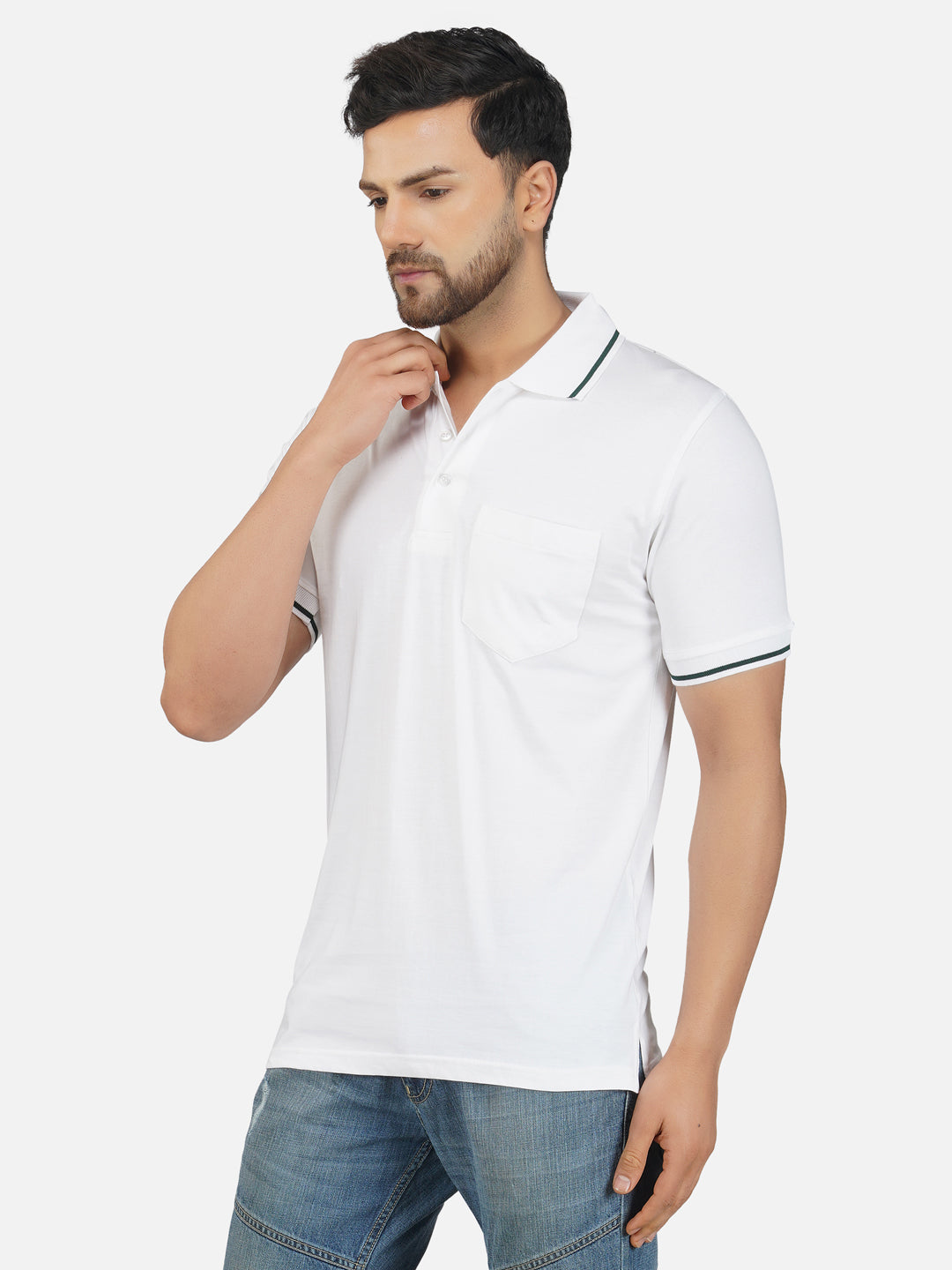 Men's Polo Half Sleeve Design T-Shirt White and Green