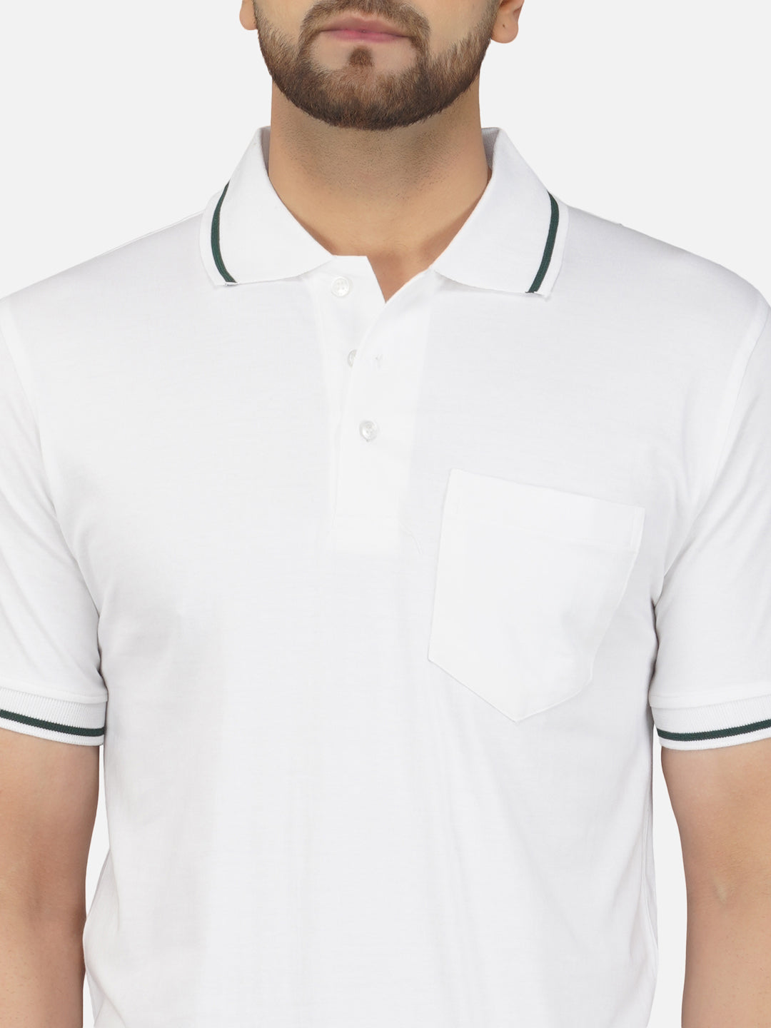Men's Polo Half Sleeve Design T-Shirt White and Green
