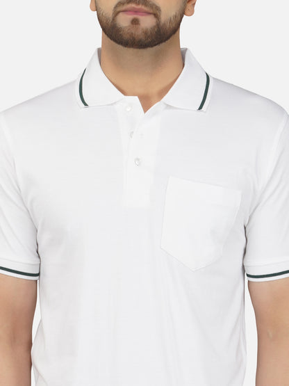 Men's Polo Half Sleeve Design T-Shirt White and Green