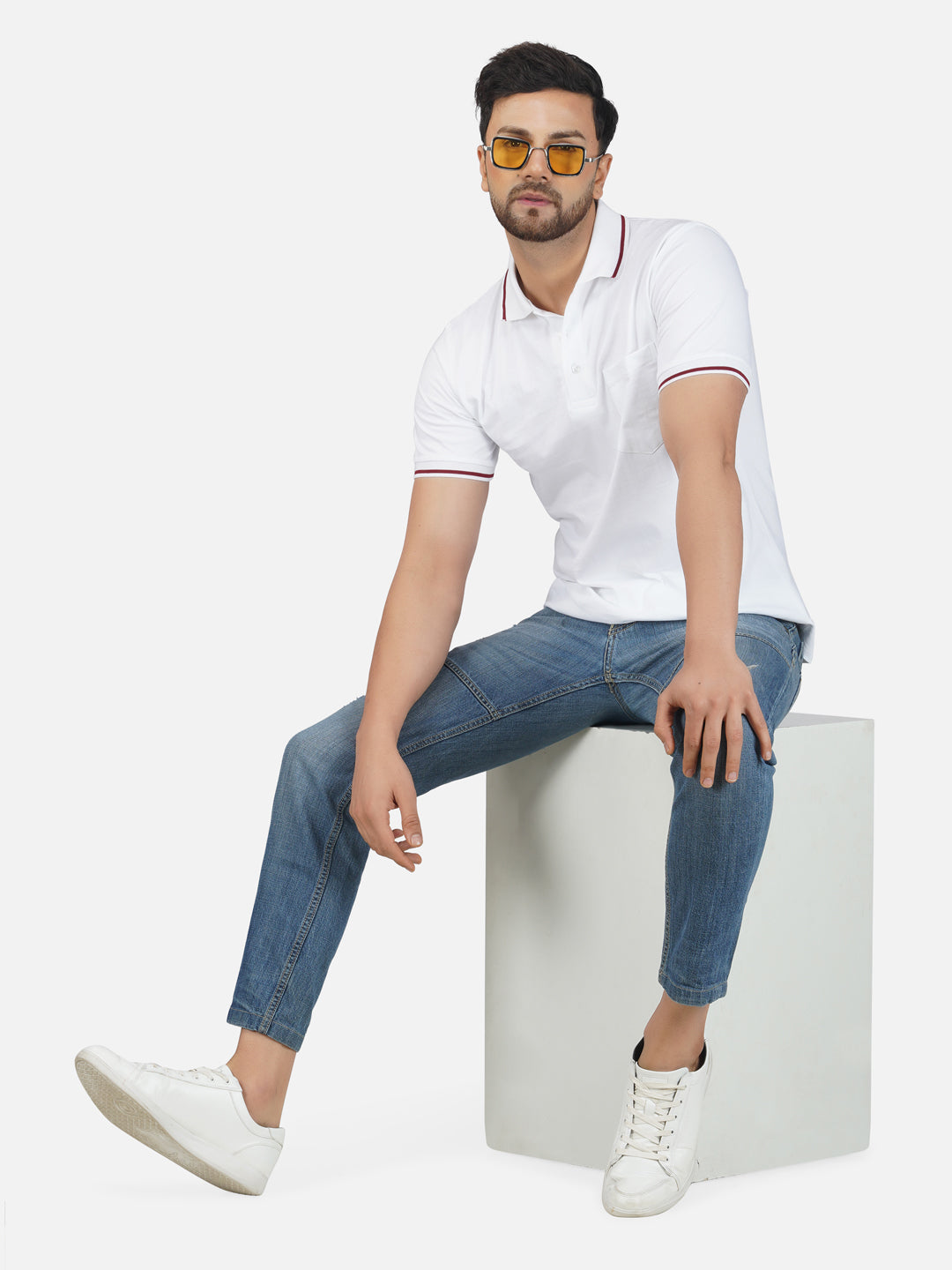 Men's Polo Half Sleeve Design T-Shirt White and Brown