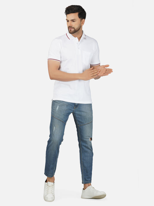 Men's Polo Half Sleeve Design T-Shirt White and Brown