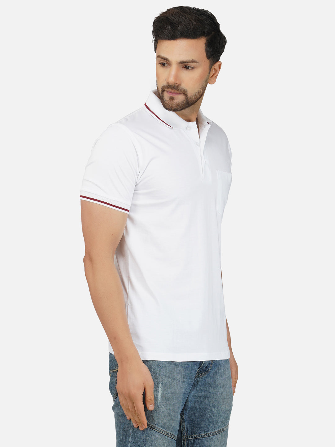 Men's Polo Half Sleeve Design T-Shirt White and Brown