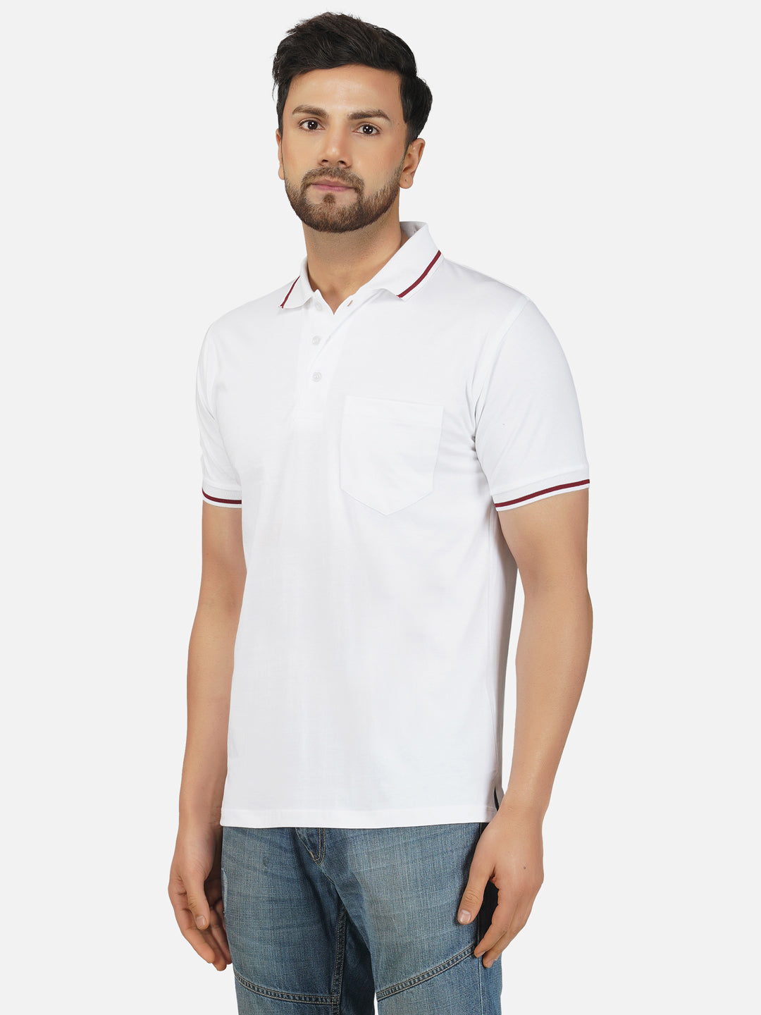 Men's Polo Half Sleeve Design T-Shirt White and Brown