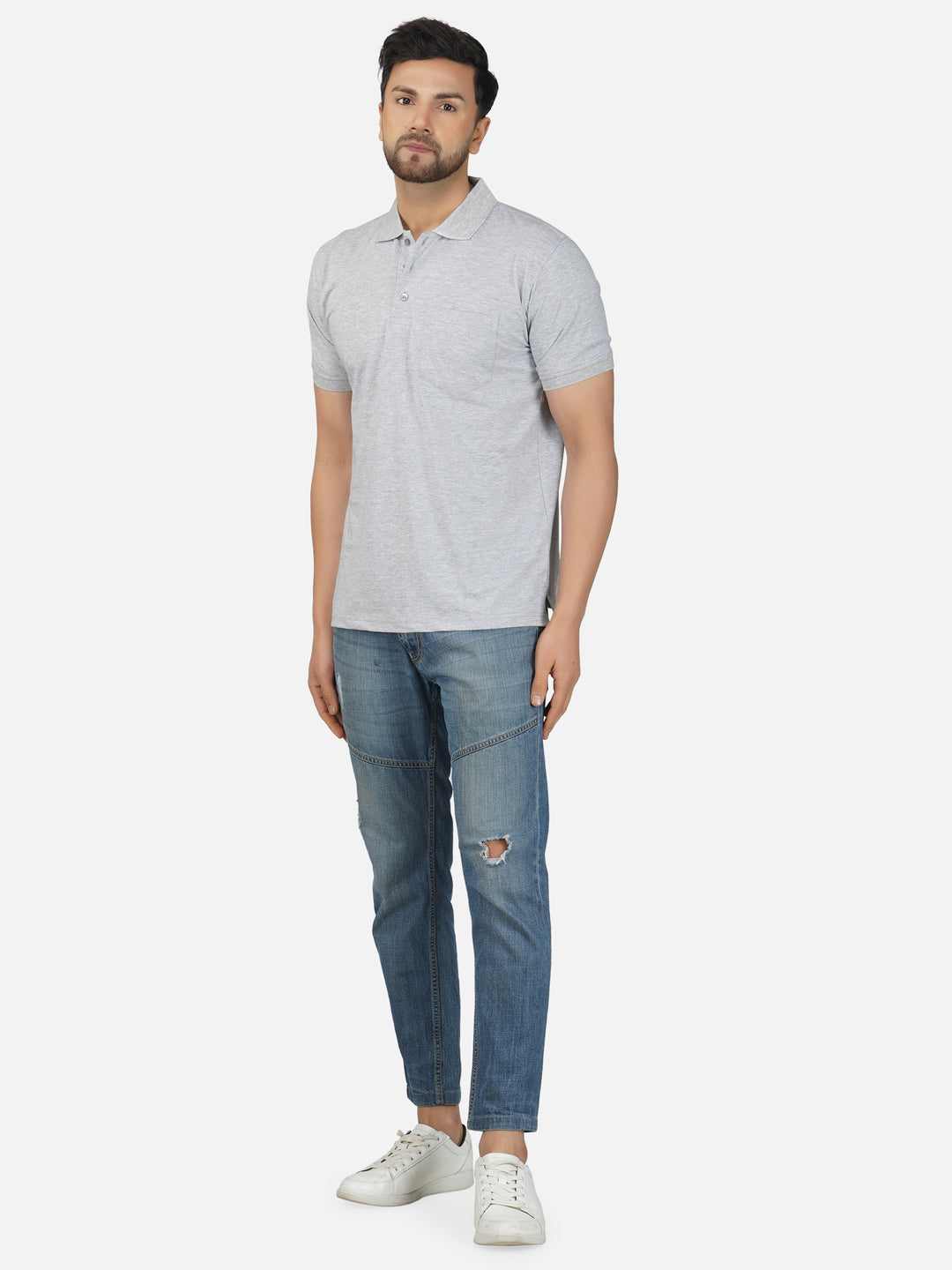 Men's Polo Half Sleeve T-Shirt Grey Melange