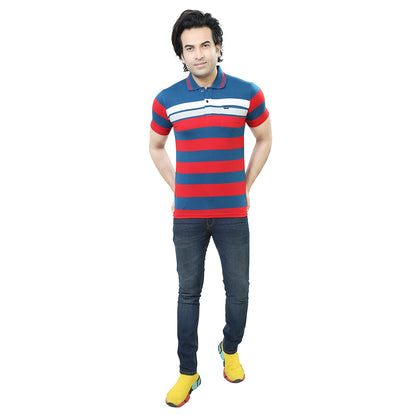 Men's Stripe Polo Half Sleeve T-Shirt Red and White
