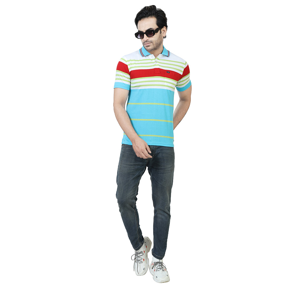 Men's Stripe Polo Half Sleeve T-Shirt Green and Red