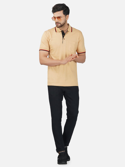 Men's Polo Half Sleeve Design T-Shirt Beige and Black