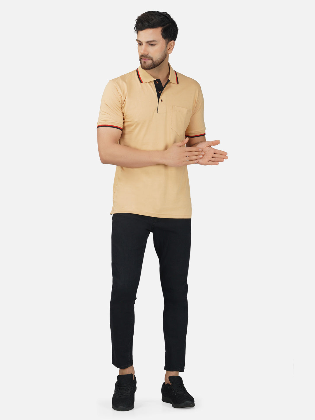 Men's Polo Half Sleeve Design T-Shirt Beige and Black