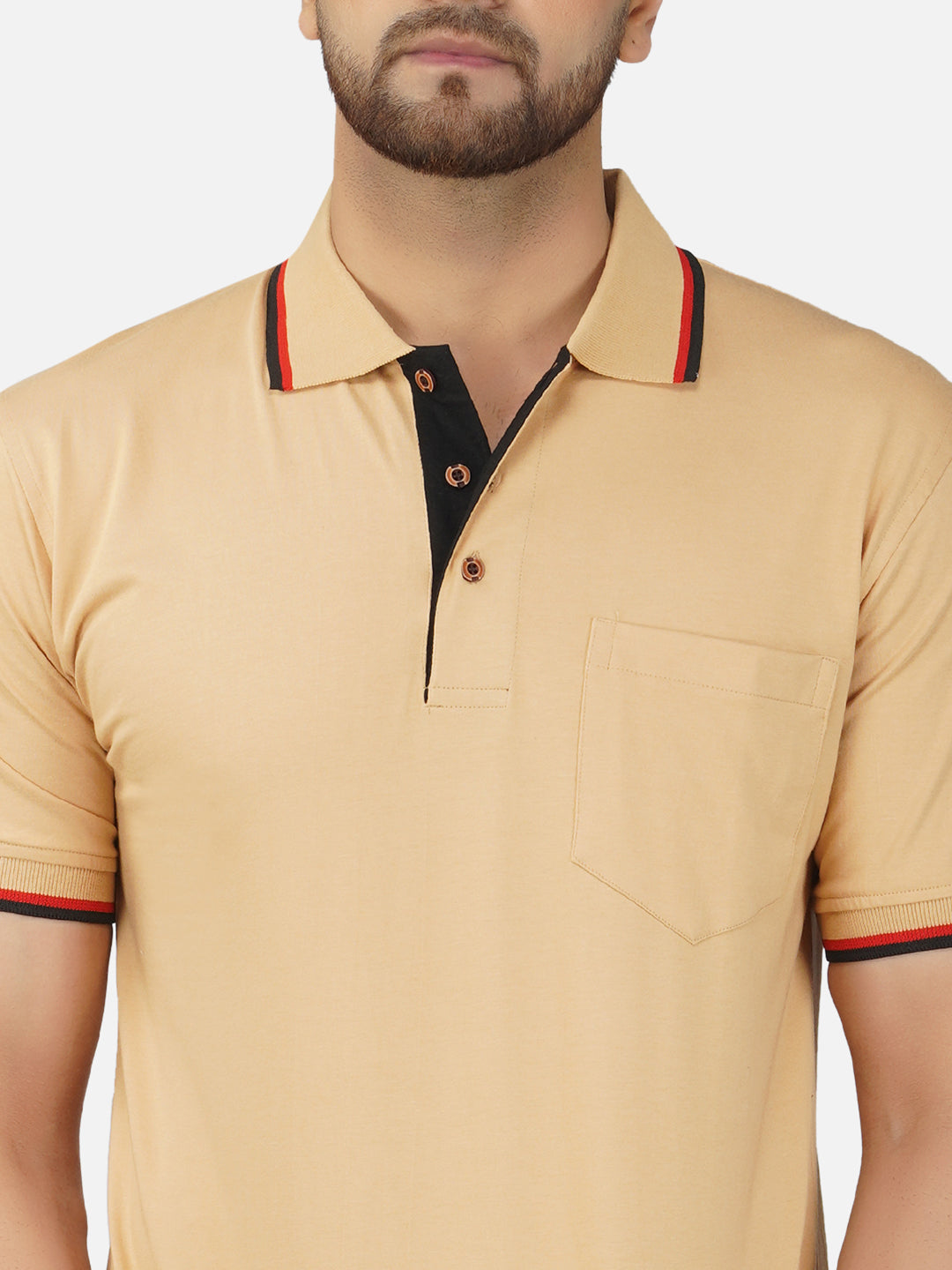 Men's Polo Half Sleeve Design T-Shirt Beige and Black