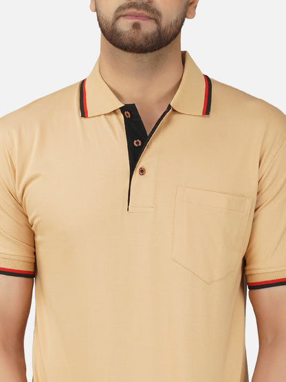 Men's Polo Half Sleeve Design T-Shirt Beige and Black