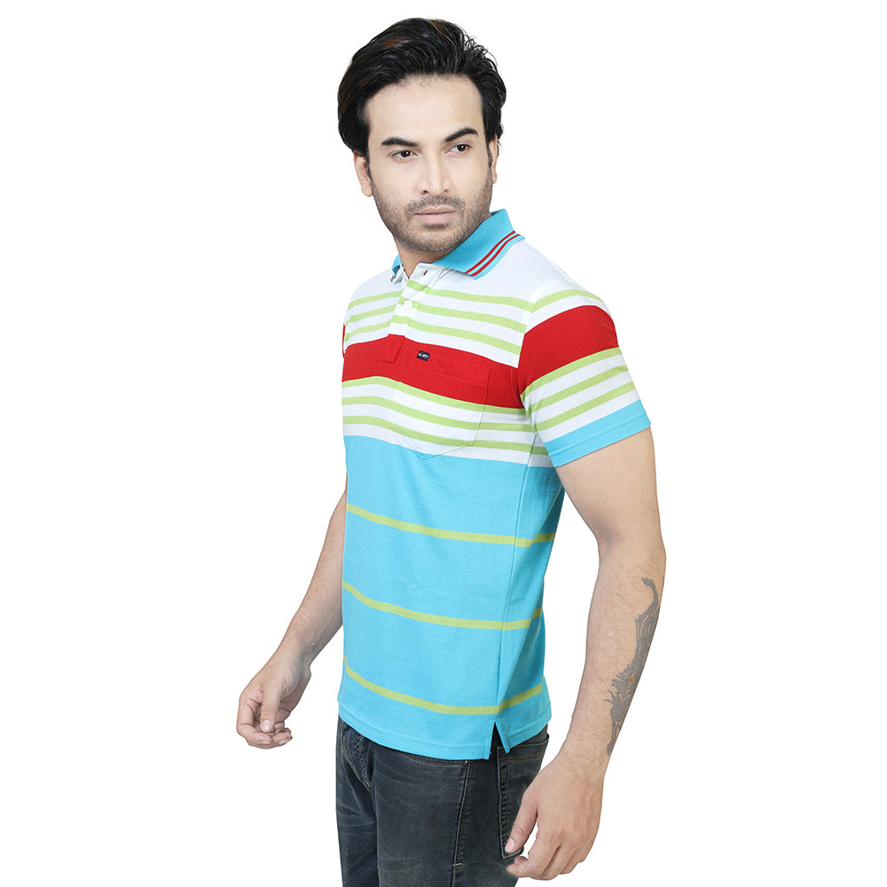 Men's Stripe Polo Half Sleeve T-Shirt Green and Red