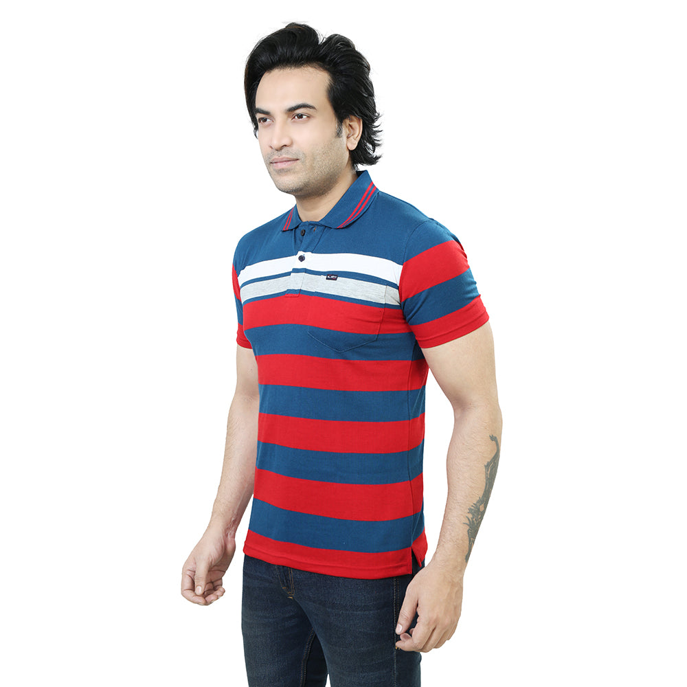 Men's Stripe Polo Half Sleeve T-Shirt Red and White