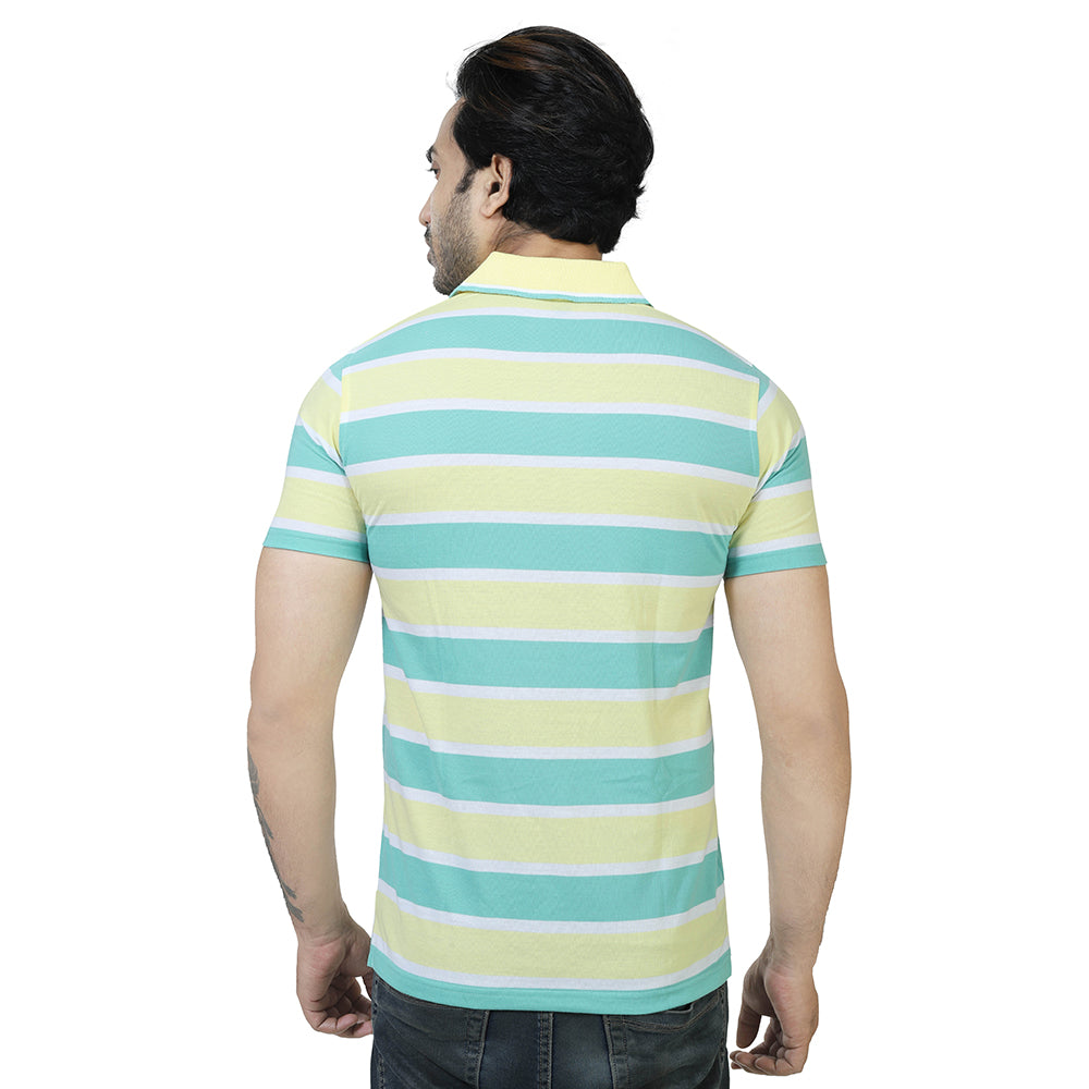 Men's Stripe Polo Half Sleeve T-Shirt Green and Yellow