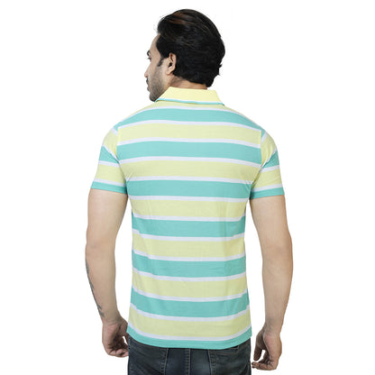 Men's Stripe Polo Half Sleeve T-Shirt Green and Yellow
