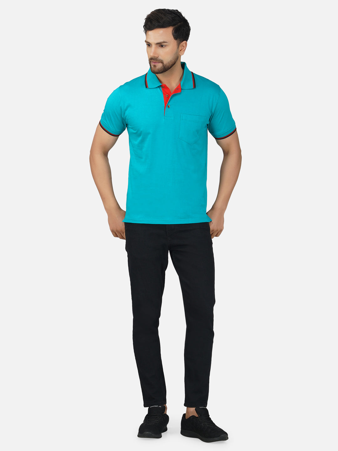 Men's Polo Half Sleeve Design T-Shirt Green, Black and Red