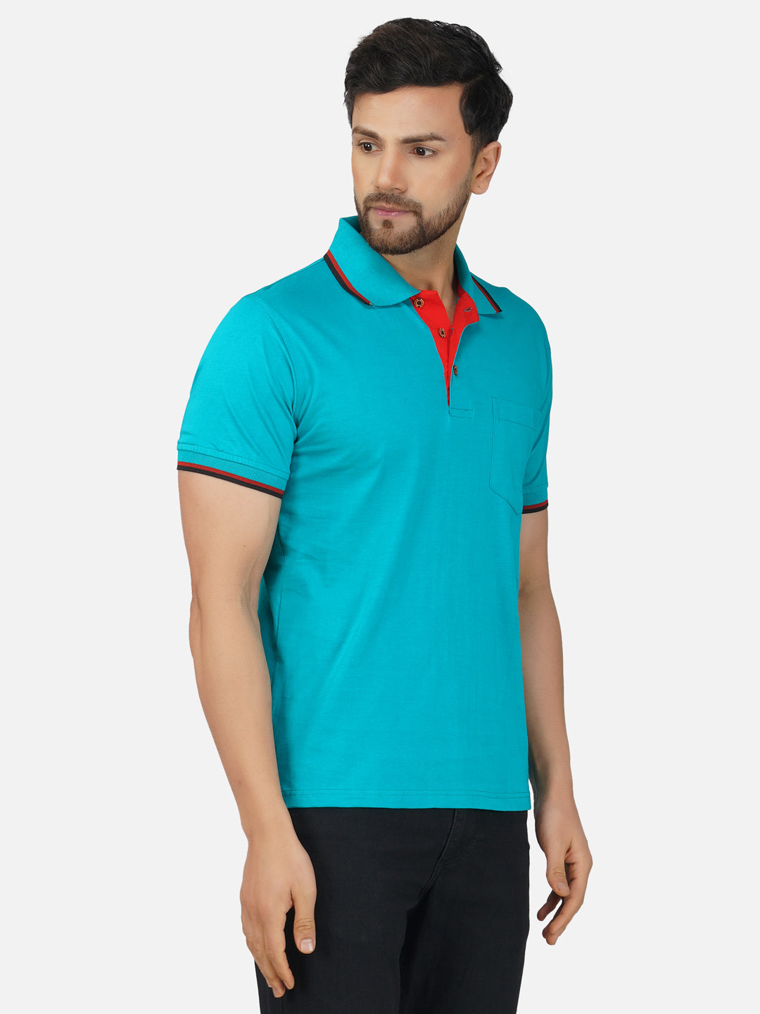 Men's Polo Half Sleeve Design T-Shirt Green, Black and Red