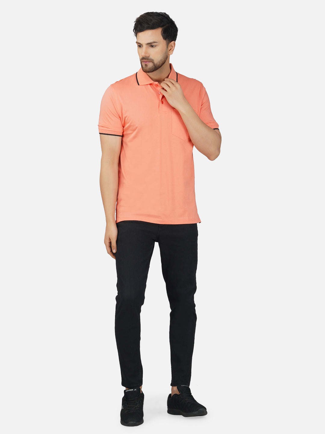 Men's Polo Half Sleeve Design T-Shirt Peach and Black