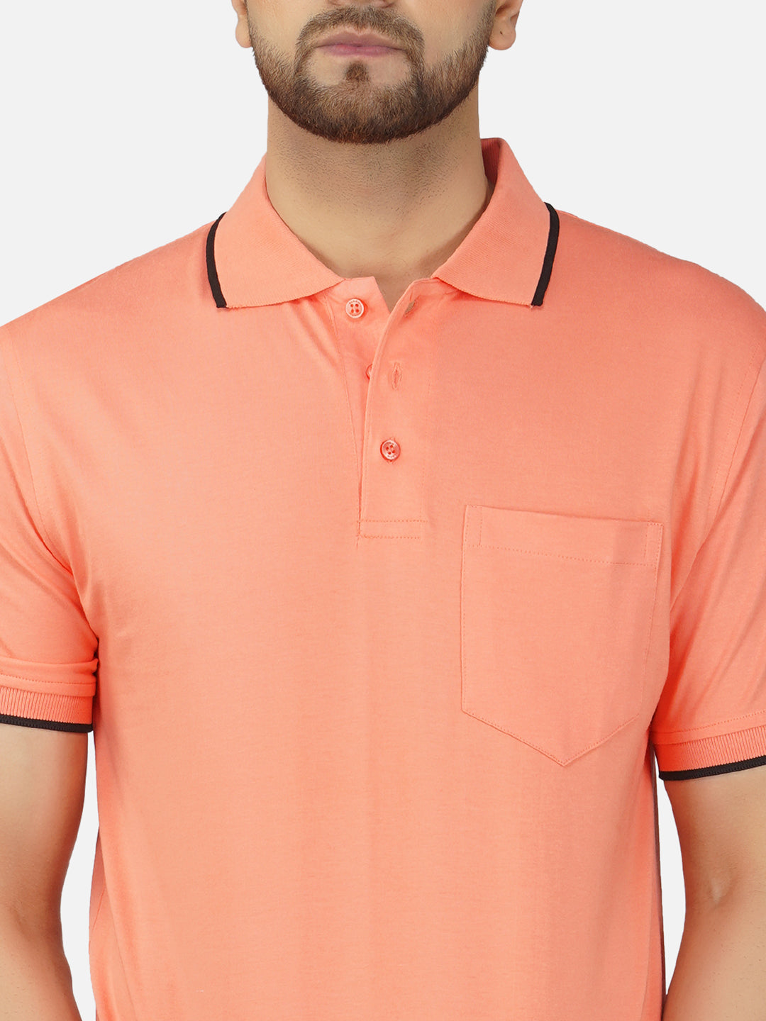 Men's Polo Half Sleeve Design T-Shirt Peach and Black