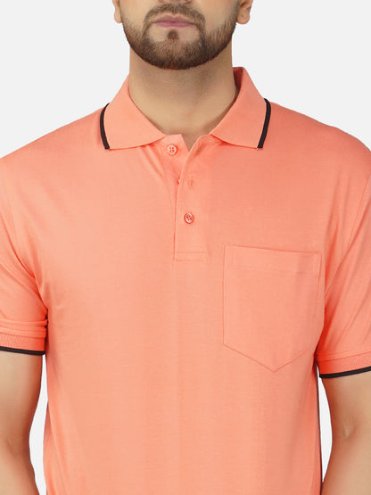 Men's Polo Half Sleeve Design T-Shirt Peach and Black