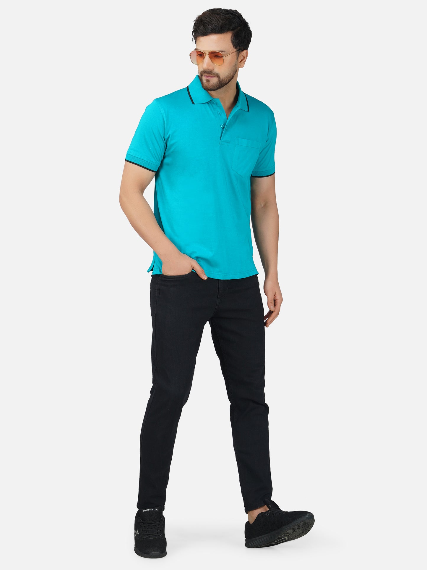 Men's Polo Half Sleeve Design T-Shirt Green and Black