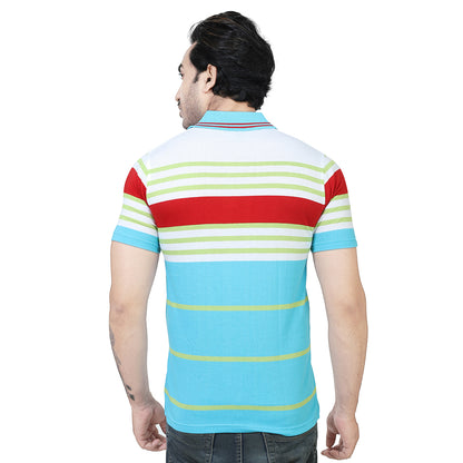 Men's Stripe Polo Half Sleeve T-Shirt Green and Red