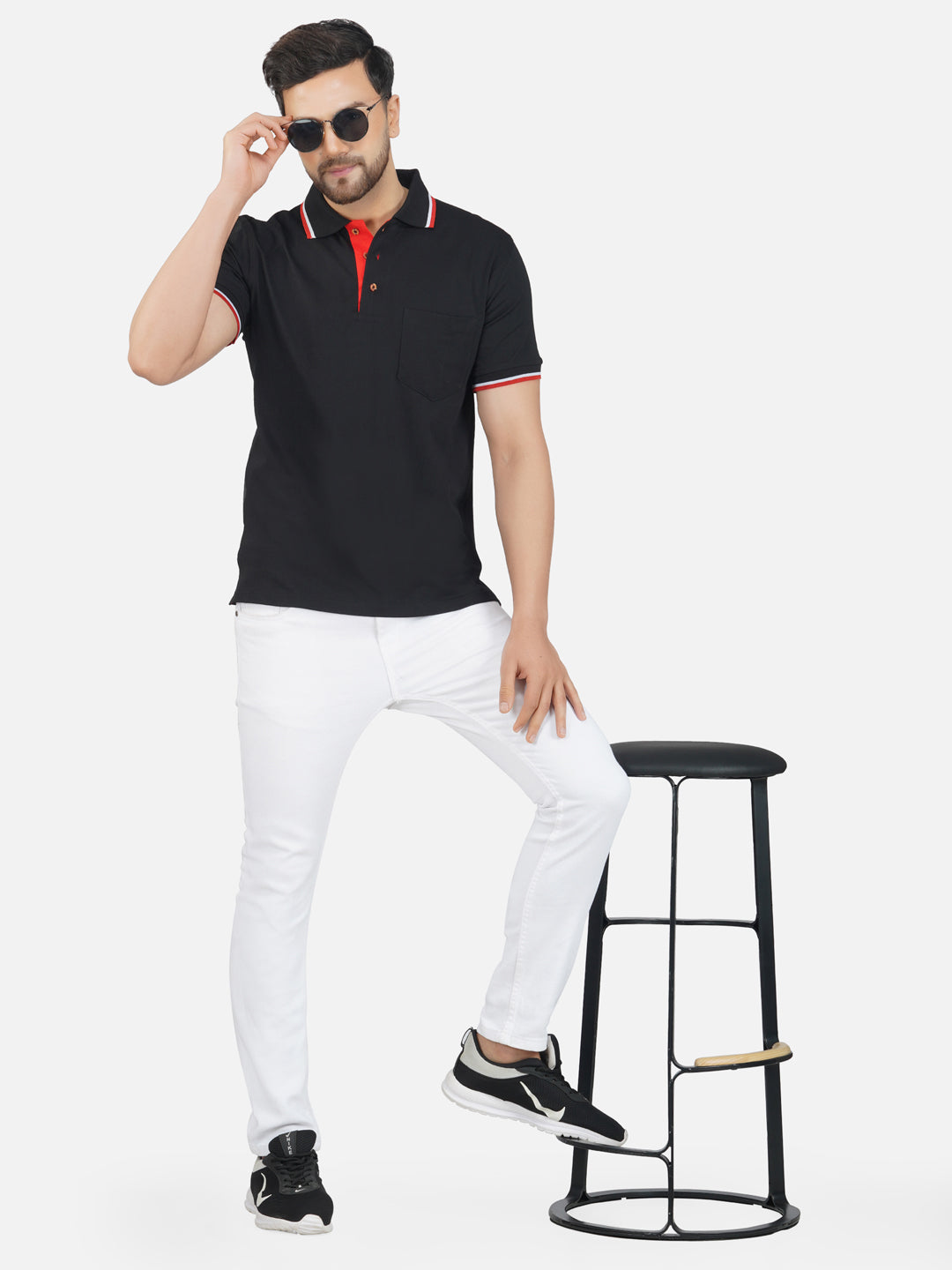 Men's Polo Half Sleeve Design T-Shirt Black and Red