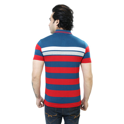 Men's Stripe Polo Half Sleeve T-Shirt Red and White