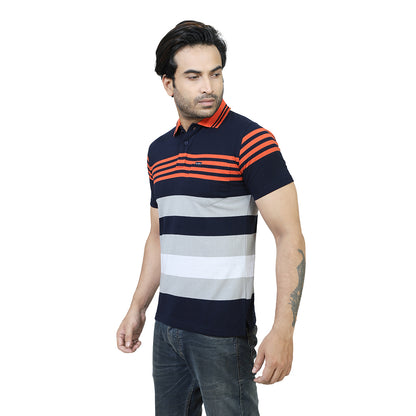 Men's Stripe Polo Half Sleeve T-Shirt Black and Grey