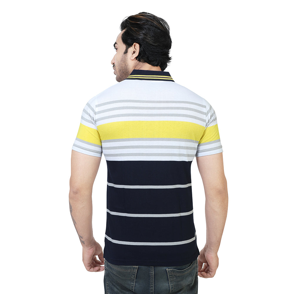 Men's Stripe Polo Half Sleeve T-Shirt Yellow and Grey