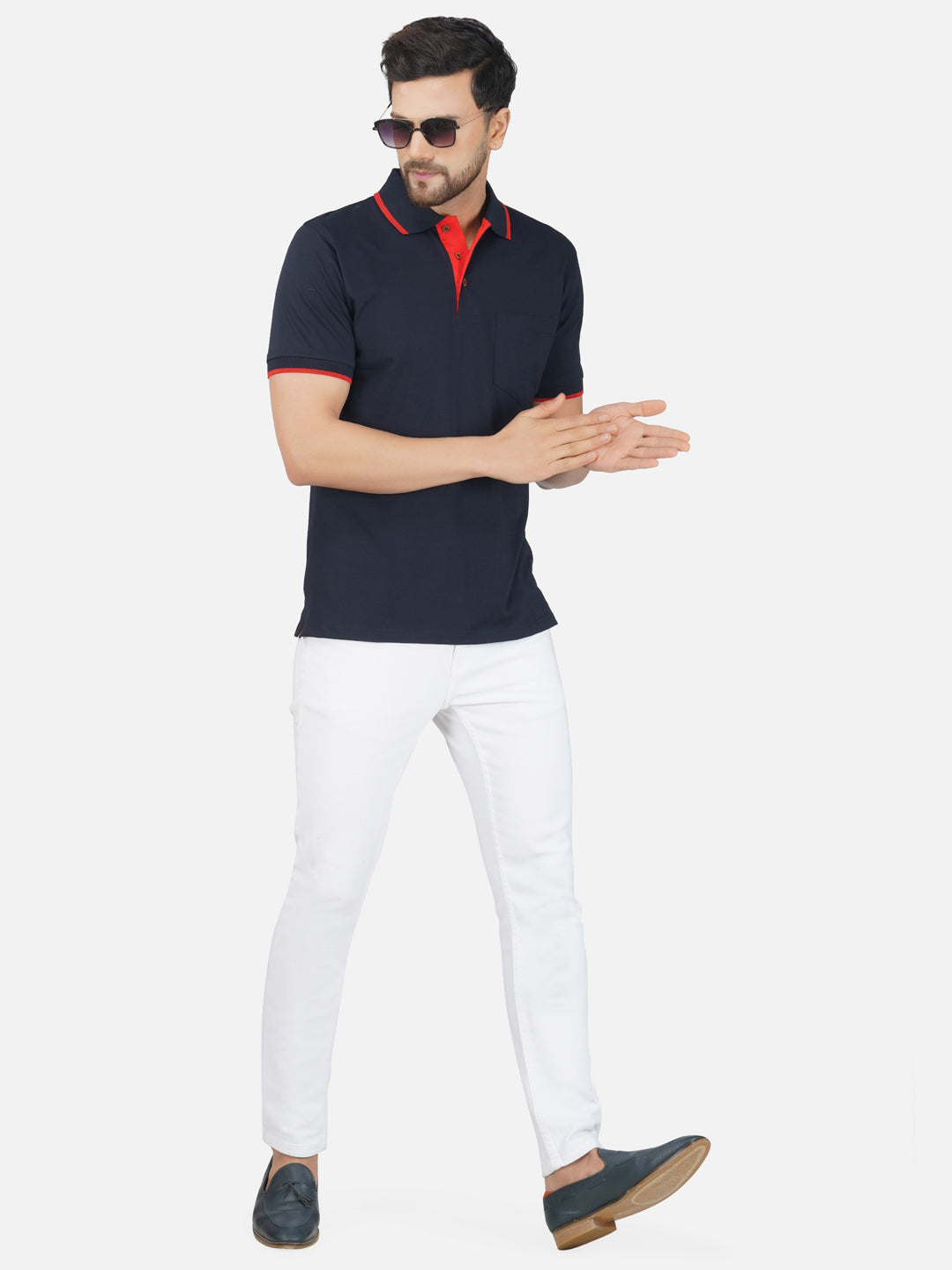 Men's Polo Half Sleeve Design T-Shirt Navy Blue and Red