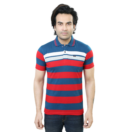 Men's Stripe Polo Half Sleeve T-Shirt Red and White