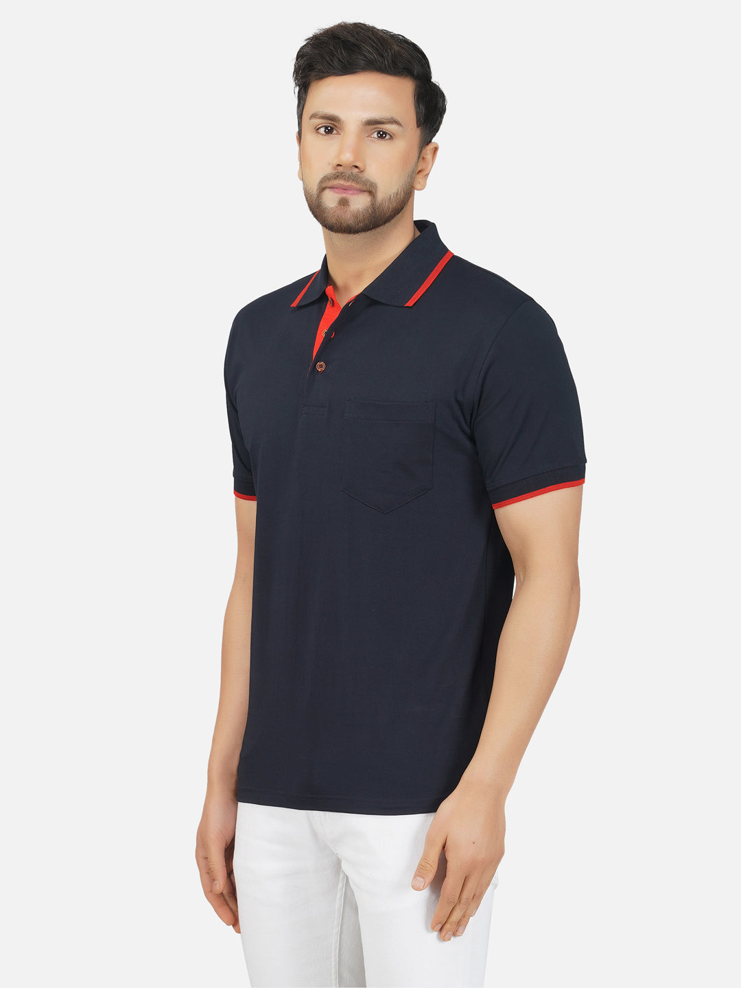 Men's Polo Half Sleeve Design T-Shirt Navy Blue and Red