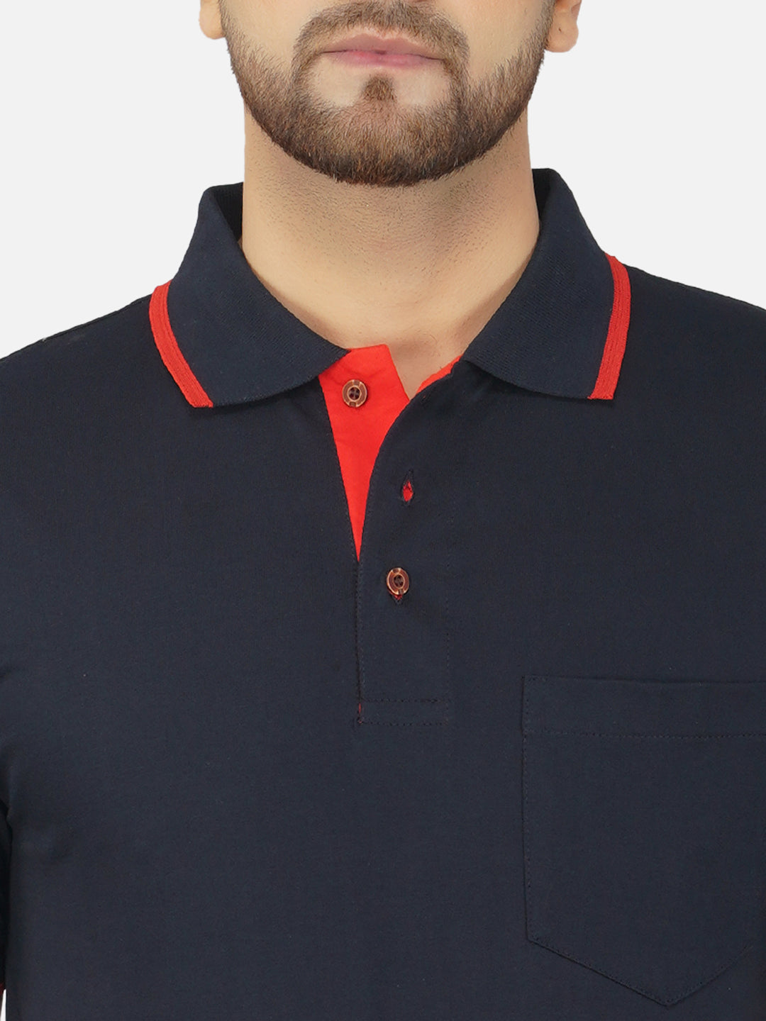 Men's Polo Half Sleeve Design T-Shirt Navy Blue and Red