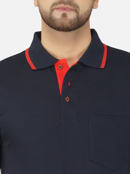 Men's Polo Half Sleeve Design T-Shirt Navy Blue and Red