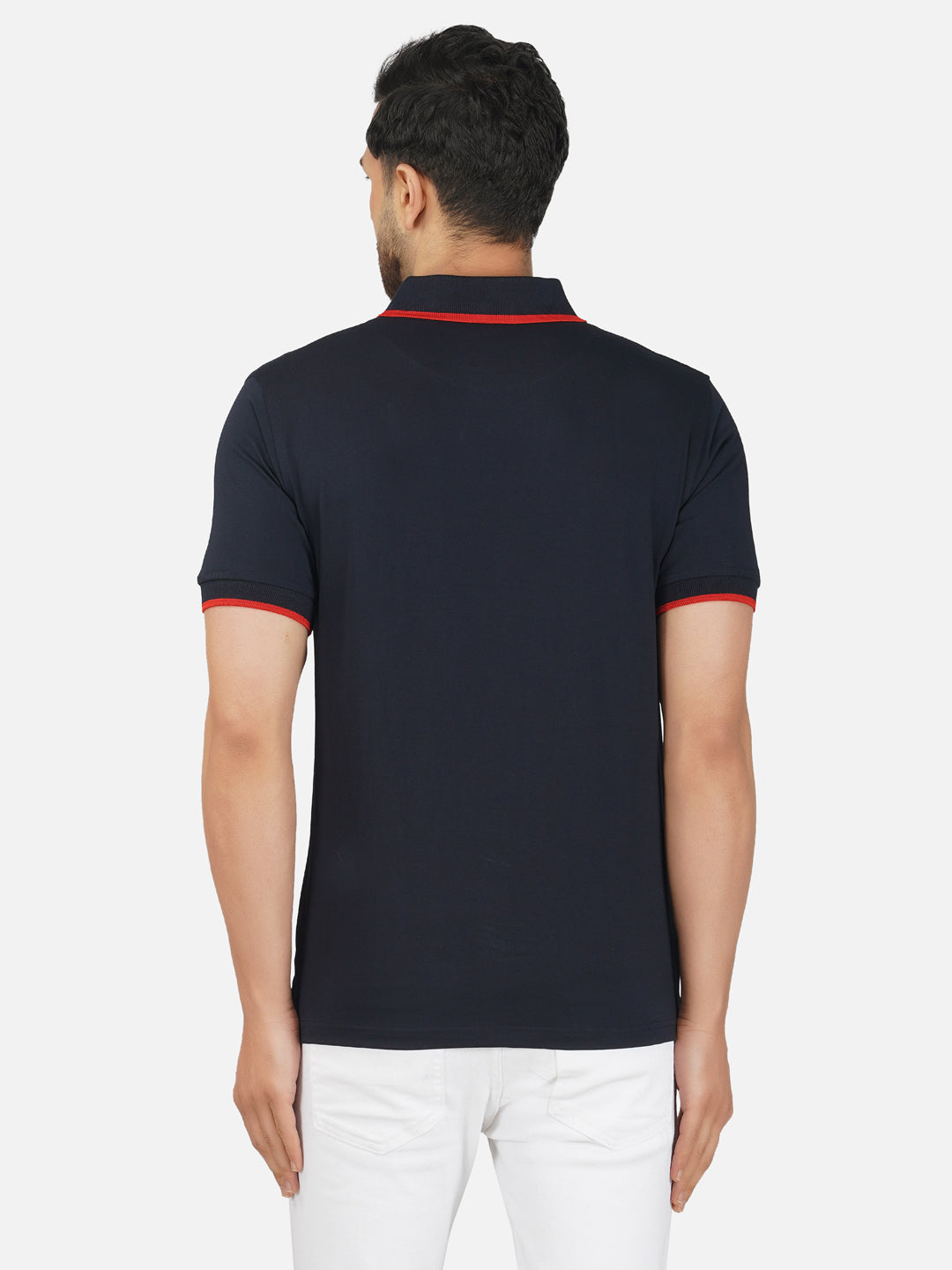 Men's Polo Half Sleeve Design T-Shirt Navy Blue and Red