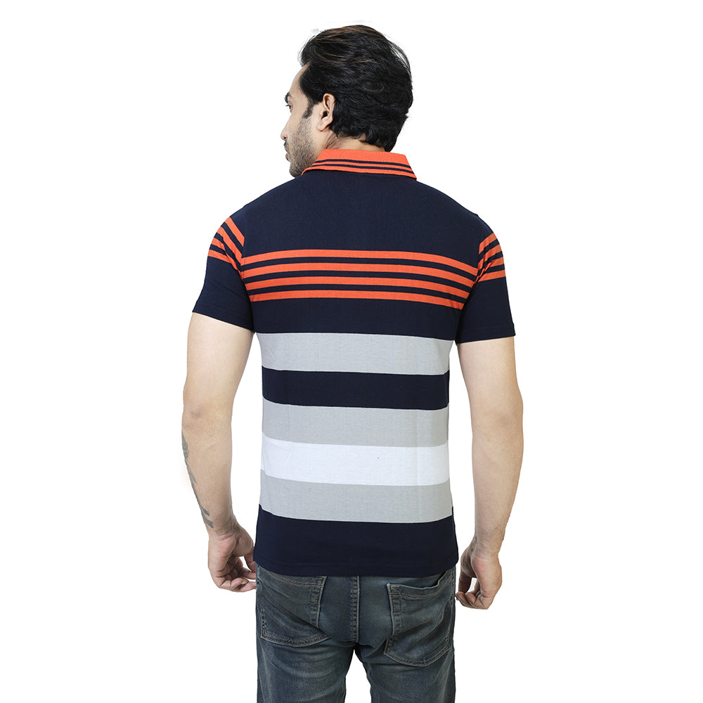 Men's Stripe Polo Half Sleeve T-Shirt Black and Grey