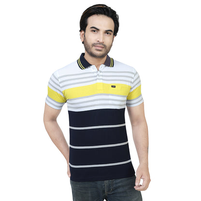Men's Stripe Polo Half Sleeve T-Shirt Yellow and Grey