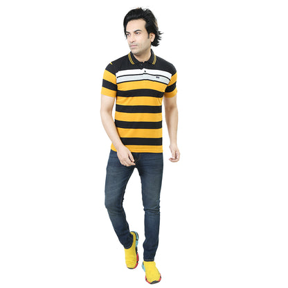 Men's Stripe Polo Half Sleeve T-Shirt Yellow and White