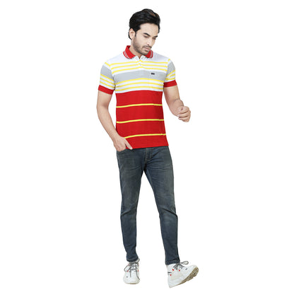 Men's Stripe Polo Half T-Shirt Red and Grey