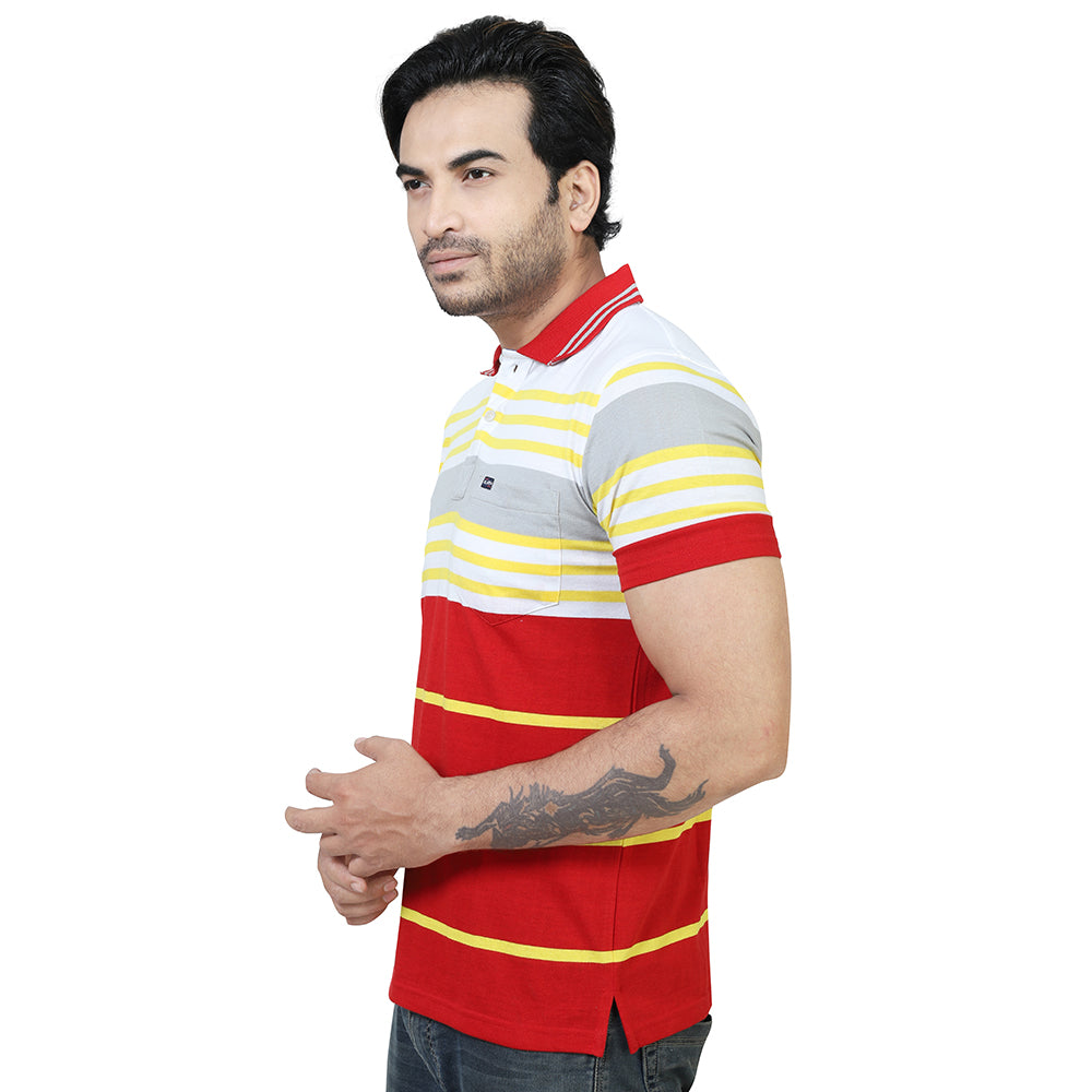 Men's Stripe Polo Half T-Shirt Red and Grey