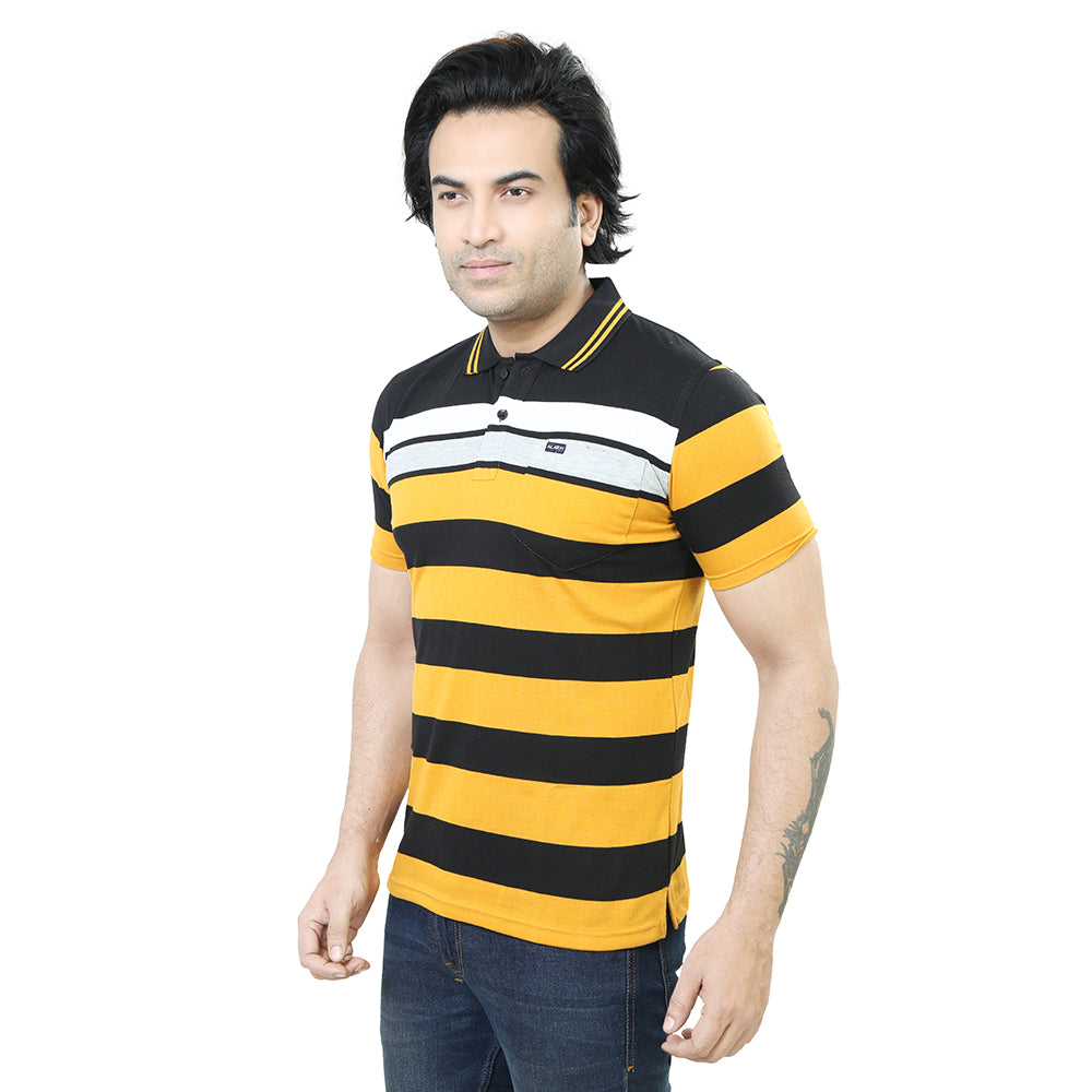 Men's Stripe Polo Half Sleeve T-Shirt Yellow and White