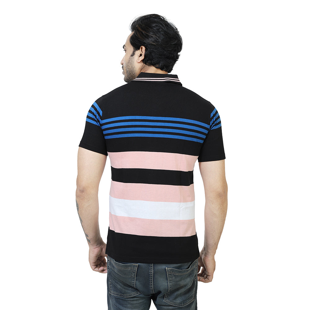 Men's Stripe Polo Half T-Shirt Blue and Peach