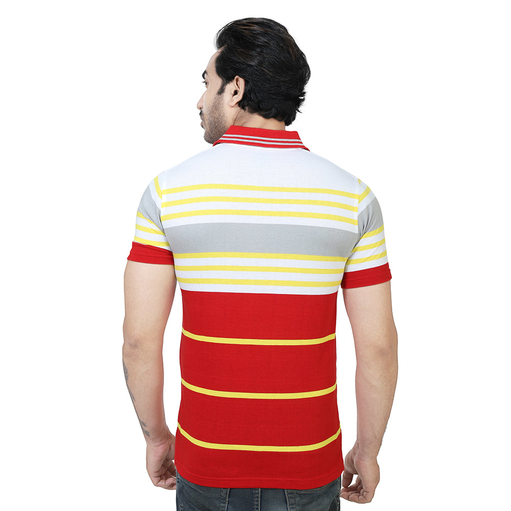 Men's Stripe Polo Half T-Shirt Red and Grey